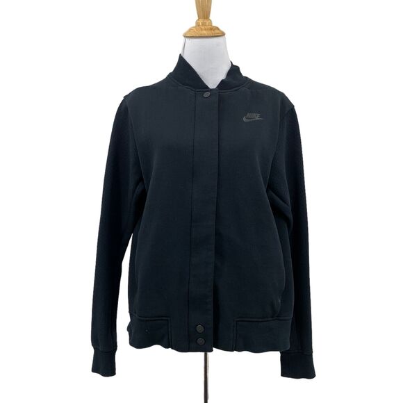 Nike Tech Fleece Destroyer Jacket Womens M Medium Black Snap Button Zip Up - Picture 2 of 15